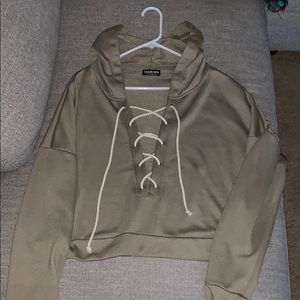 Army green cropped hoodie
